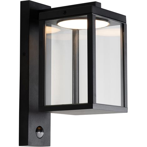 QAZQA Moderno Farol de pared exterior negro con sensor de movimiento LED - Ferdinand Aluminio /Vidrio Rectangular Incluye LED Max. 1 x 13 Watt