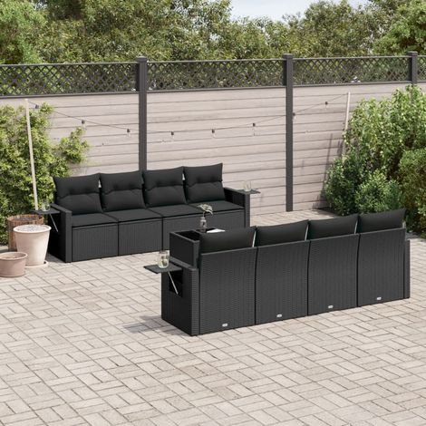Salon de jardin 9 pcs avec coussins noir résine tressée vidaXL (1/5)