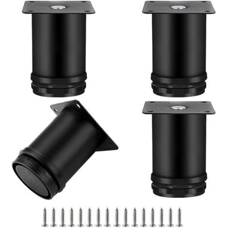 4 Pièces Pieds de Meubles Réglables, Pieds de Meubles Ronds Métal Acier Inoxydable Canapé Jambe Table Pieds, Hauteur Réglable 0-10 MM, 50x60mm Noir