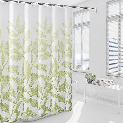 180 X 200cm Rideau De Douche Avec 12 Crochets Schage Rapide(branche Verte), Tissu Polyester Impermable Lavable En Machine, Rideaux Salle De Bain (1/5)