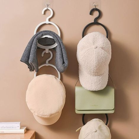 Porte-chapeau multifonction Wig Stand pour chapeaux foulons casquettes 2 pièces polypropylene rotatif étagère pliable salon porte mur (1/4)