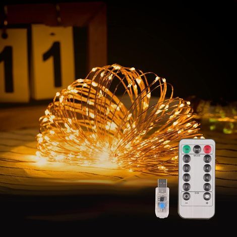 Guirlande Lumineuse à LED, 20m 200LEDs USB Guirlande LED Etanche,Imperméable IP65 Chaud Blanc Exterieur Lumières Intérieures pour Mariage Champêtre, Noël,La Saint-Valentin, Anniversaire Soirée (1/5)