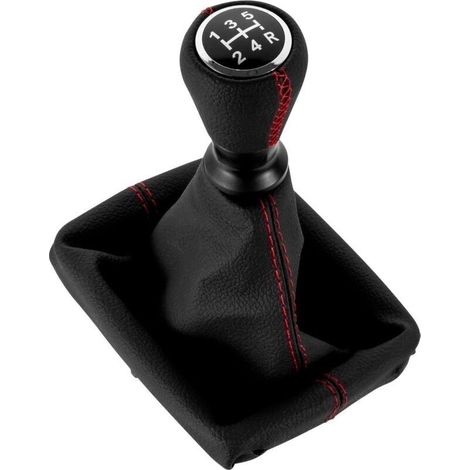 Pommeau de Levier de Vitesse Cuir avec Soufflet Compatible pour Peugeot 206 406 (Rouge)