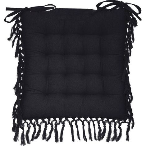 Lot de 4 galettes de chaise carrées coloris Gris ardoise en coton - Longueur 40 x Profondeur 40 x Hauteur 5 cm -PEGANE-