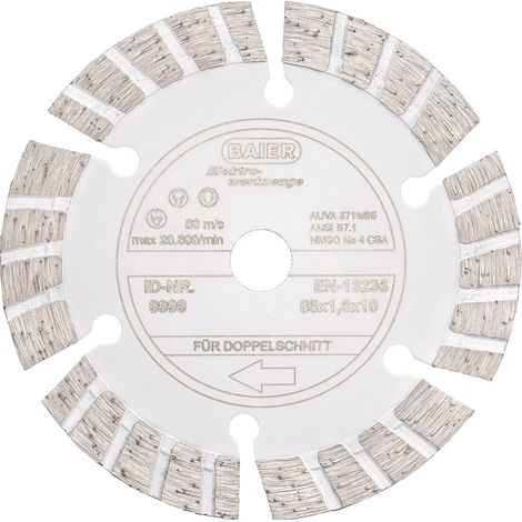 Disque de coupe diamant D.85mm, trou de 10mm, segment B.35mm, segment H.10mm, segment S.2mm