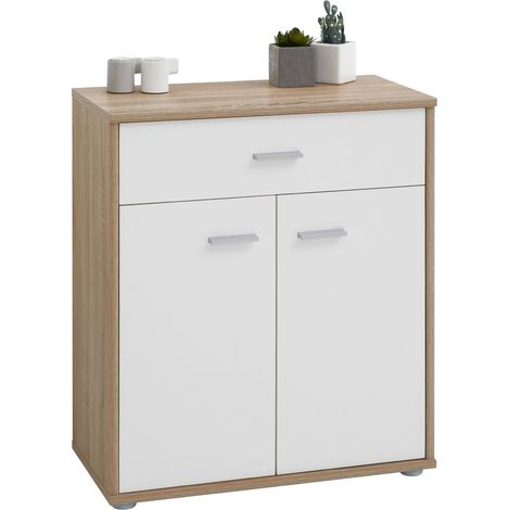 Idimex – Buffet moderne 70x60x30 cm – Chêne sonoma et blanc – 1 tiroir et 2 portes – Facile à nettoyer et à assembler