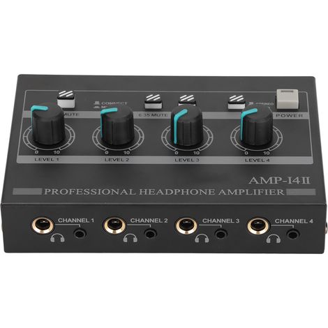 Amplificateur Casque 4 Voies Compact AMP‑14II avec Alimentation 12V 2A, pour Studio et Scène, 100‑240V