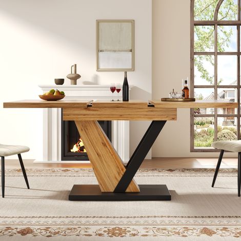 Tavolo da pranzo allungabile in MDF e metallo effetto legno 120/160x75x75,5 cm