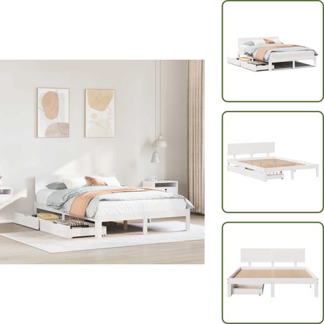 Letto con base a doghe - vidaXL Giroletto con Cassetti Bianco 120x200 cm Legno Massello di Pino - Letto in legno massello