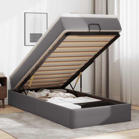 VidaXL Cadre de lit ottoman avec matelas gris 80x200 cm similicuir (1/5)