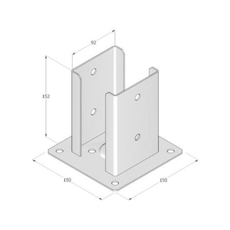Embase de poteau vissée dans du béton 92x150x2mm noire