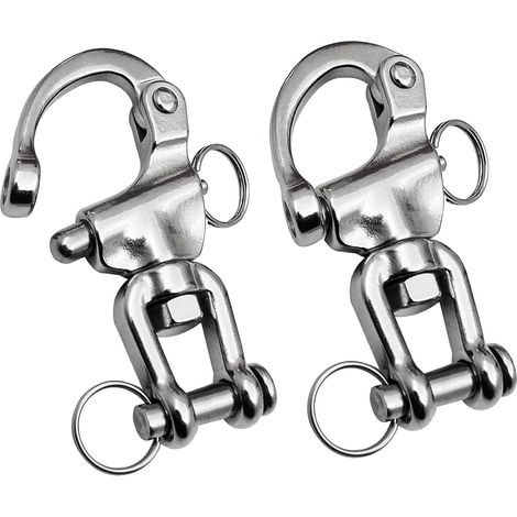 Grillete de acero inoxidable, paquete de 2 ganchos de pánico con grillete, mosquetón, grillete giratorio, giratorio de acero inoxidable, para driza de spinnaker de velero de 70 mm (1/5)