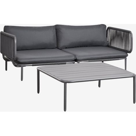 Salon de jardin composé d'un canapé 2 pièces modulable avec 2 fauteuils d'angle et table basse Roubly SKLUM Gris Graphite