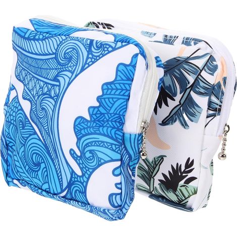 2pièces Pochette De Rangement Lavable Pour Serviettes Hygiéniques De Période Pratique Et Élégant Pour Filles Accessoire De Voyage Résistant à Eau Vagues (1/5)