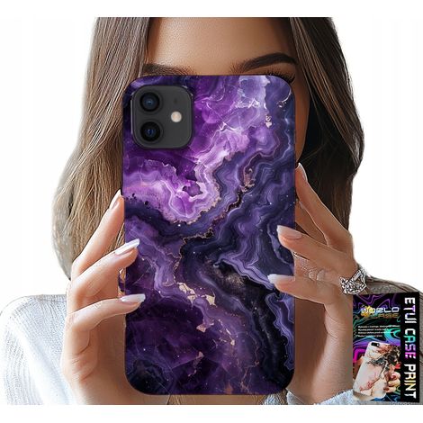 Custodia per iPhone 12 - effetto marmo viola, alla moda e femminile + vetro (1/5)