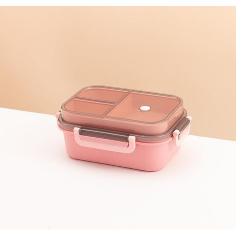 Boîte à lunch empilable à 2 compartiments pour adultes et enfants, 1250 ml, avec couverts et poignée dissimulée, rose (1/2)