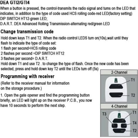 Lot de deux télécommandes portables pour porte de garage – 433,92 MHz – Compatibles avec les modèles DEA GTI2/4, GT2/4, MIO TR2/4 et MIO TR2N/4N – Télécommandes à deux canaux (1/3)