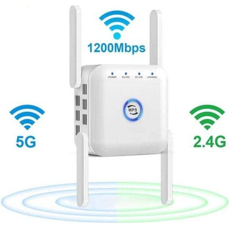 Répéteur WiFi Amplificateur Wi-FI Répéteur Dual Band 5GHz/2.4GHz Amplificateur WiFi Puissant 1200Mbps WLAN Extender Ultra-Rapide Amplifie WiFi pour Téléphone Mobile/Ordinateurs (1/4)