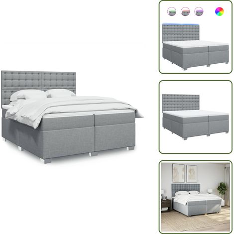 Boxspringbett mit Matratze Hellgrau 200x200 cm Stoff - Boxspringbett - Doppelbett - Bettenrahmen - Liegefläche 200x200cm - Massivholzböden (1/5)