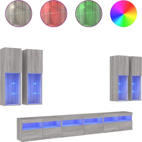 Maison Exclusive - 7-tlg. TV-Wohnwand mit LED-Leuchten Grau Sonom