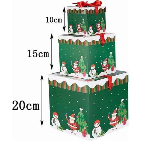 Boîte Cadeau De Noël - Boîtes Empilables Avec Couvercle - 3 Tailles 10 15 20 cm - Pour Emballage Cadeau Et Décoration Festive (1/2)