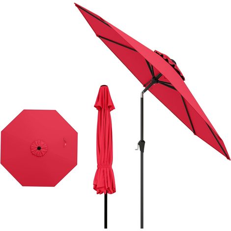 Parasol de Jardin Exterieur 2,7M, Grand Parasol Inclinable à 35° avec 8 Baleines Renforcés, Anti-UV, pour Terrasse Plage Balcon Patio, sans Base, Rouge (1/5)