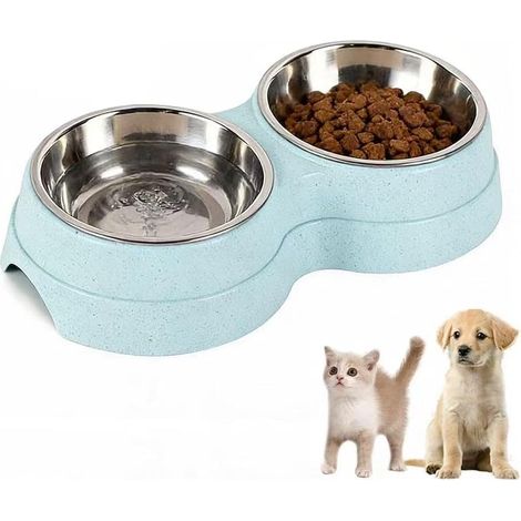 Gamelle double pour animaux avec base antidérapante  ensemble de bols en acier inoxydable pour nourriture et eau, conception amovible et facile à nettoyer  convient aux chats et aux chiens. (1/5)