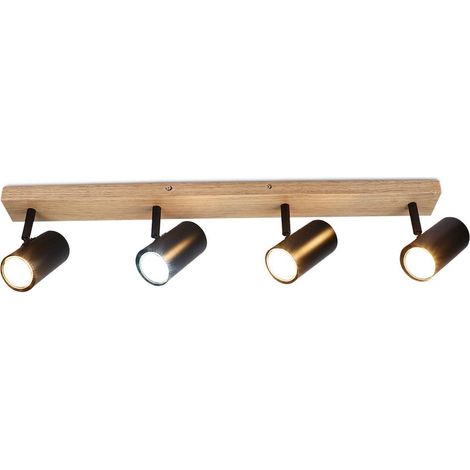 GBLY Deckenstrahler 4 Flammig Holz Deckenlampe - Schwarz Deckenspots GU10 Flurlampe Schwenkbar 350°Vintage Deckenleuchte Flur für Wohnzimmer Schlafzimmer Esstisch Küche Kindzimmer MAX.25W(Ohne)