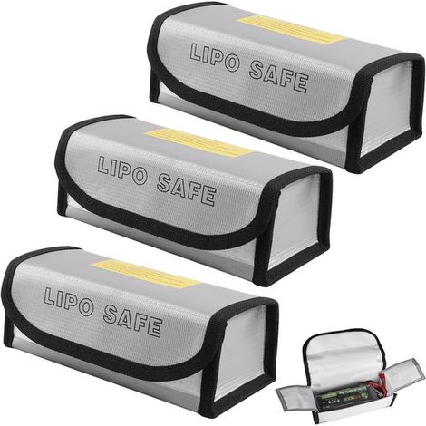 3 bolsas de seguridad para baterías Lipo,18,5 6 7,5 cm,ignífugas y a prueba de explosiones,organizador de baterías ignífugo