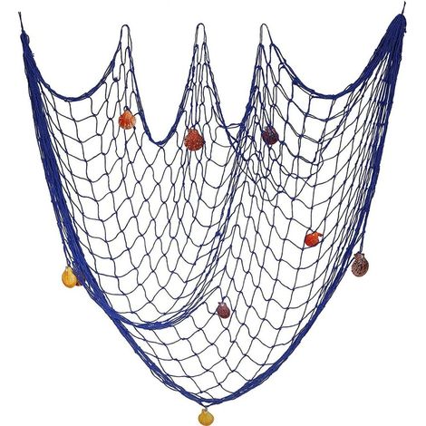 Filet De Pêche Décoratif - 100 x 200 cm - Mailles 5 x 5 cm - Coquillages Naturels Intégrés - Style Méditerranéen - Décoration Murale Salle De Séjour Chambre Bar Café - 1 Pièce (1/5)