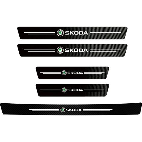 (5 pièces pour portières et coffre) Protections de seuil de porte en fibre de carbone, autocollants en vinyle et cuir, compatibles avec les nouveaux modèles Skoda Octavia, Kodiaq, Fabia, Superb, Karoq (1/4)