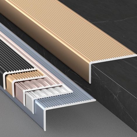 Treppenkantenprofil – 1 Stück – Aluminium – rutschfest – für den Innen- und Außenbereich – Gold 90 x 3 x 2 cm (1/5)