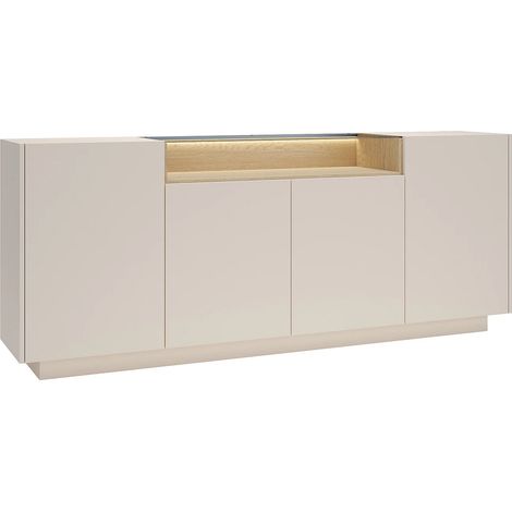 Credenza 4 ante e 1 nicchia con LED Beige e naturale chiaro - ALIVENTO (1/5)