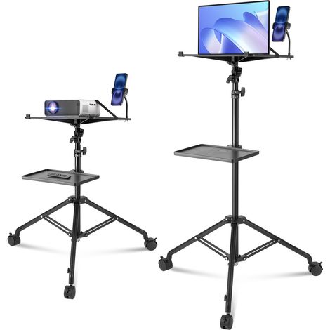 Support de Projecteur avec Roues, Trépied pour Vidéoprojecteur Hauteur Réglable 79,5-171 cm, Stand de Vidéoprojecteur Ordinateur Portable, 2 Plateaux, Support de Téléphone, Maison Bureau Studio (1/5)