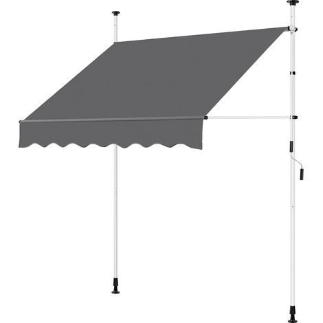 Store Banne Manuel 200 cm, Auvent Rétractable Réglable en Hauteur et en Inclinaison, avec Manivelle sans Percement pour Balcon, Terrasse, Jardin Gris (1/5)