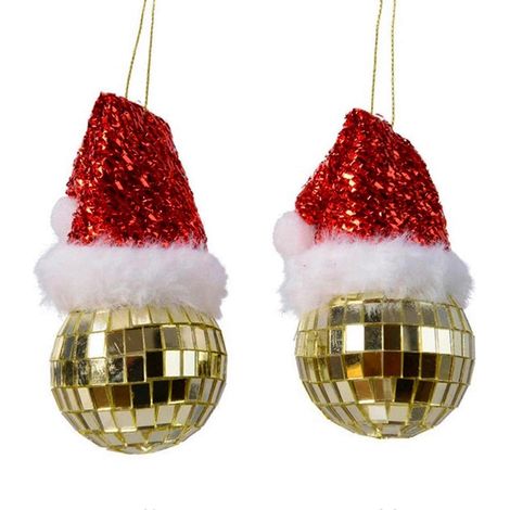 Décoration de sapin de Noël : pendentif boule disco en forme de chapeau de Noël, orné d'une boule miroir dorée exquise et compacte. (1/3)