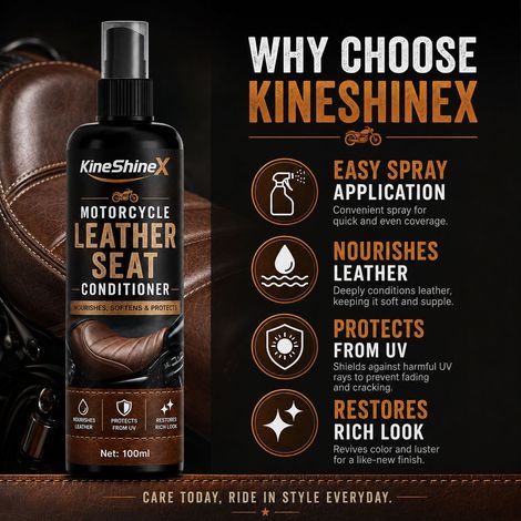 KineShineX Motorrad-Ledersitzpflege-Flüssigkeit pflegt und macht Leder weich und stellt seinen Glanz wieder her. (1/4)