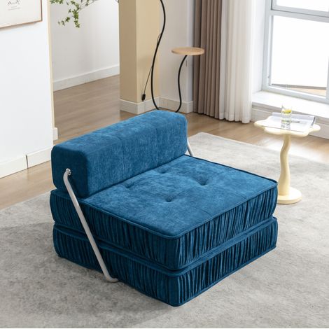 Sofá cama plegable de chenilla azul con espuma y muelles, 186x93x44,5 cm, 2 en 1 modular y antideslizante (1/5)