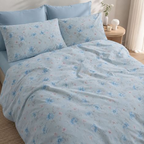 Einzelbett Bettbezug Ropali, mit Kissenbezug, aus Perkal, maschinenwaschbar, 200x160 cm blau (1/4)