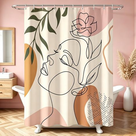 Rideau de douche 120 x 200 cm, impressions de femmes, ourlet lesté, tissu anti-moisissure, imperméable, lavable, rideaux de bain en polyester avec 8 œillets et anneaux de rideau de douche (1/5)