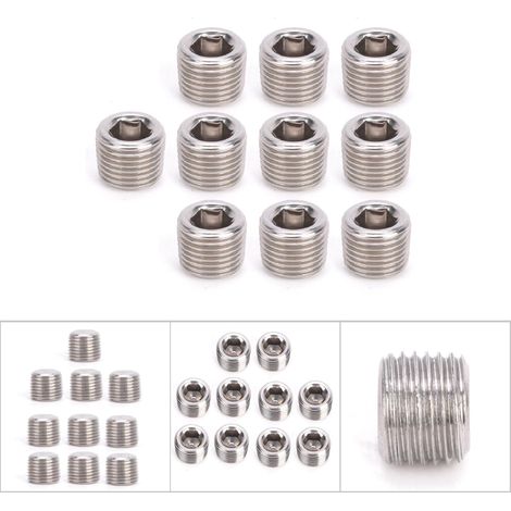 10 pièces Bouchon fileté mâle BSPP en acier inoxydable 304, tête hexagonale 1/8 pouce (1/5)