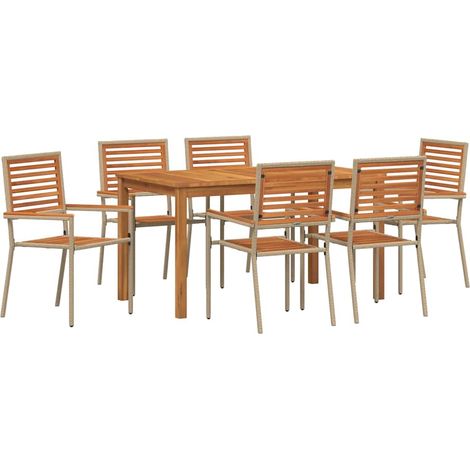 Maison Exclusive - Garten Essgruppe 7 pcs Beige Massivholz Akazie