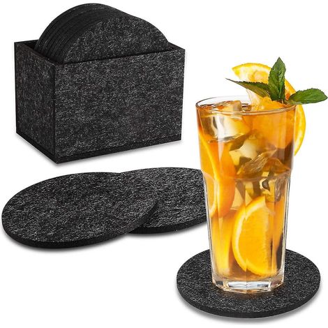 Dessous de verre en feutre, dessous de verre rond pour tasses (gris foncé) (1/5)