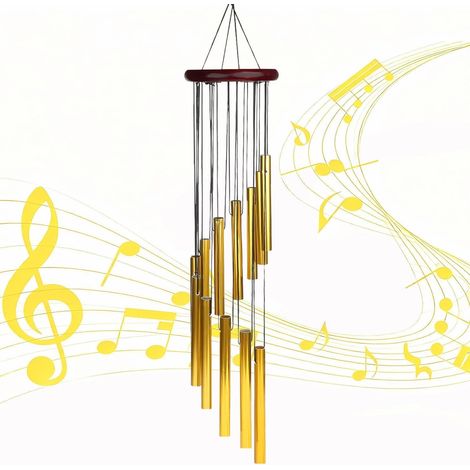 Carillon de jardin avec 12 tubes en alliage d'aluminium, couleur or