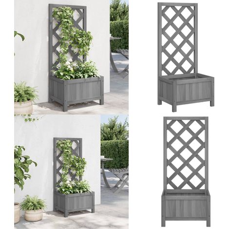 Jardinière avec treillis gris bois massif de sapin - Jardinier - Pot Plante Grimpante - Jardinière Bois - Bac Plantation - Décoration Extérieure - Home & Living (1/5)