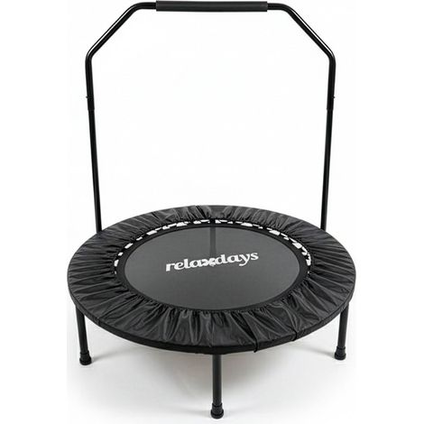 Trampolín Relaxdays con barra de sujeción, Ø 102 cm, minitrampolín plegable hasta 120 kg, trampolín fitness indoor negro
