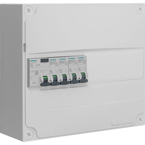 Siemens – Tableau électrique 1 rangée pré-équipé 40A type AC – 4 disjoncteurs 10A/16A – Montage GTL ou saillie – Protection 30 mA