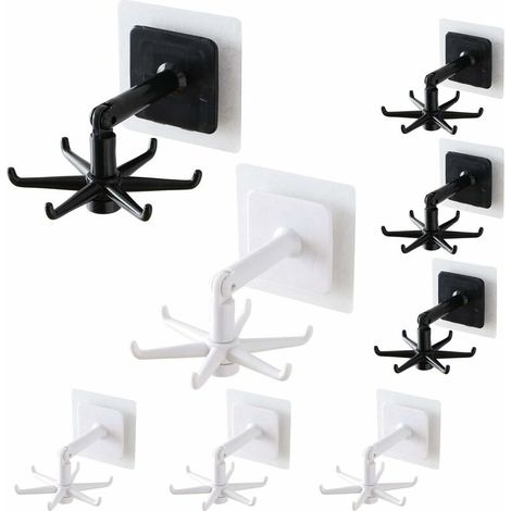 8 Pack 360 ° Rotating Folding Hooks, Stickers, 180 ° Vertical Flip, Waterproof, For Home Kitchen, Towel Wall Hook Adhesive, Damage-Free, No Drilling (4pcs white + 4pcs black) (1/5)