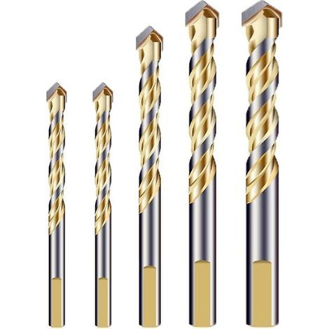 Set di punte da trapano multimateriale con punta in carburo a doppia scanalatura per piastrelle, cemento, mattoni, vetro, plastica, legno, metallo, argento (1/4)