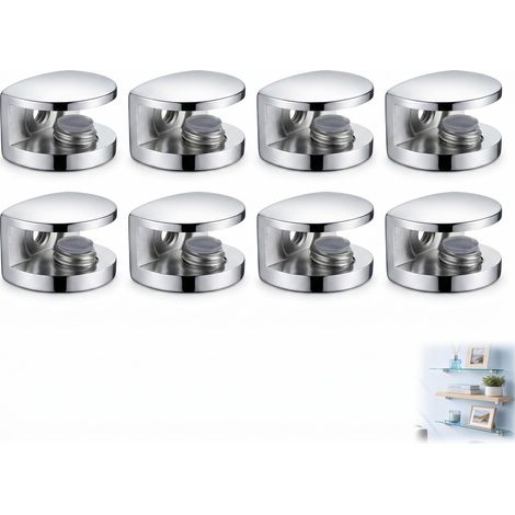 8 Pièces Support Étagère Verre, Pince Support Tablette Verre Réglable d’Étagère Murale Fixation Réglable pour Tablette en Pince 5-8 mm Épaisseur, Alliage de Zinc Poli Durable, Prise Antidérapante (1/5)